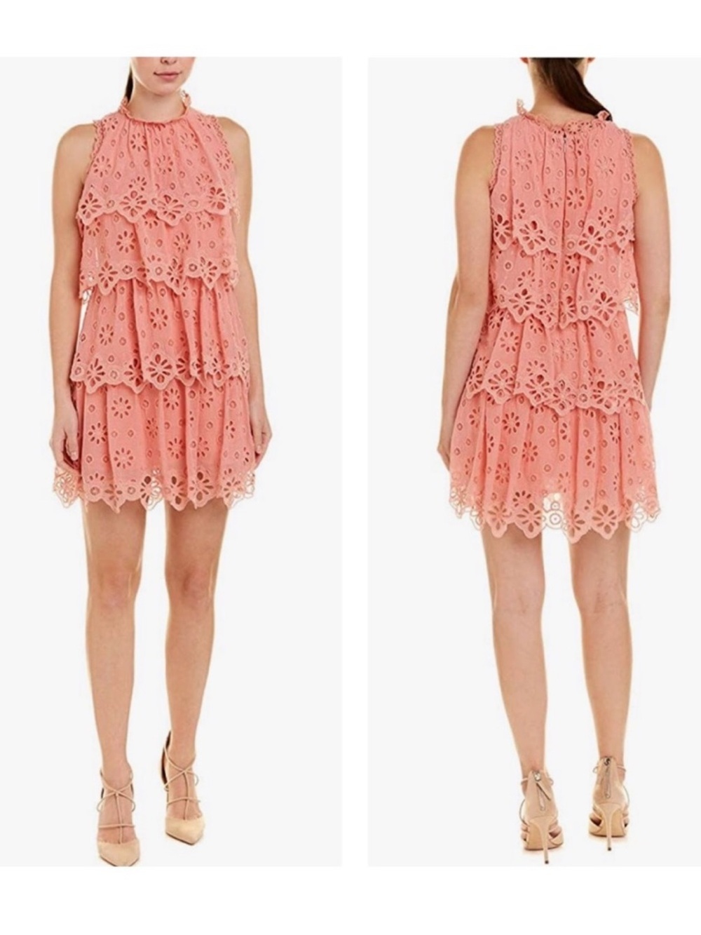 Rebecca Taylor Eyelet Tiered Mini Dress Pink Feminine Summer 2